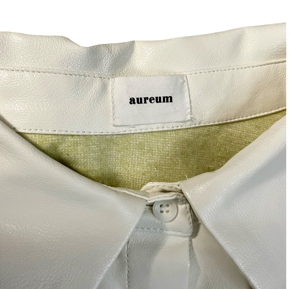 Aureum Ivory Faux Leather Puff Sleeves Mini Dress Size Small - Picture 4 of 6